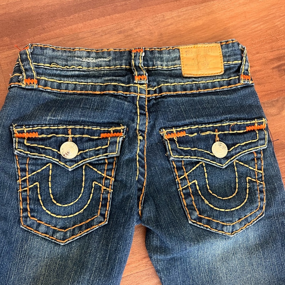 True Religion Bootcut Jeans
orange and yellow stitching
